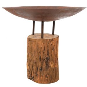 RedFire Handmade Fire Pit Logger Medium with Wooden Base voorkant