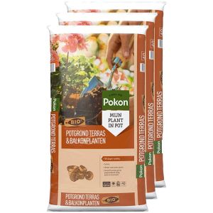 63 x 40L Pokon Bio Turfvrij Terras & Balkon Planten Potgrond Vooraanzicht