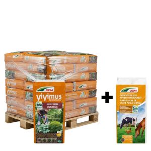 Halve pallet DCM Vivimus universeel + gratis DCM gedroogde koe kippen paardenmest 