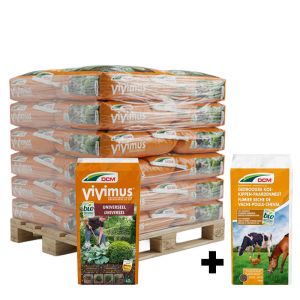 Hele pallet DCM Vivimus universeel + gratis DCM gedroogde koe kippen paardenmest 