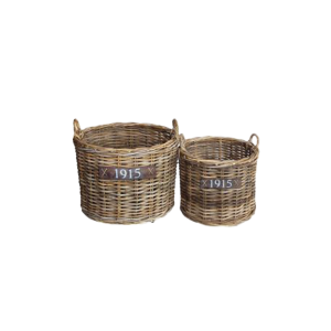 Haardmand Rotan Grijs Met Wielen d60h48 Set2
