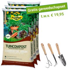 60 x 40L Funflor Tuincompost + gratis 3-delig gereedschapset t.w.v. € 19,95